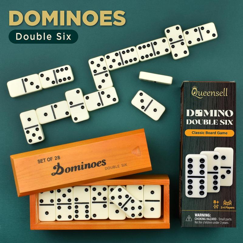 Conjunto Domino Queensell Jumbo Double 6 com estojo de madeira